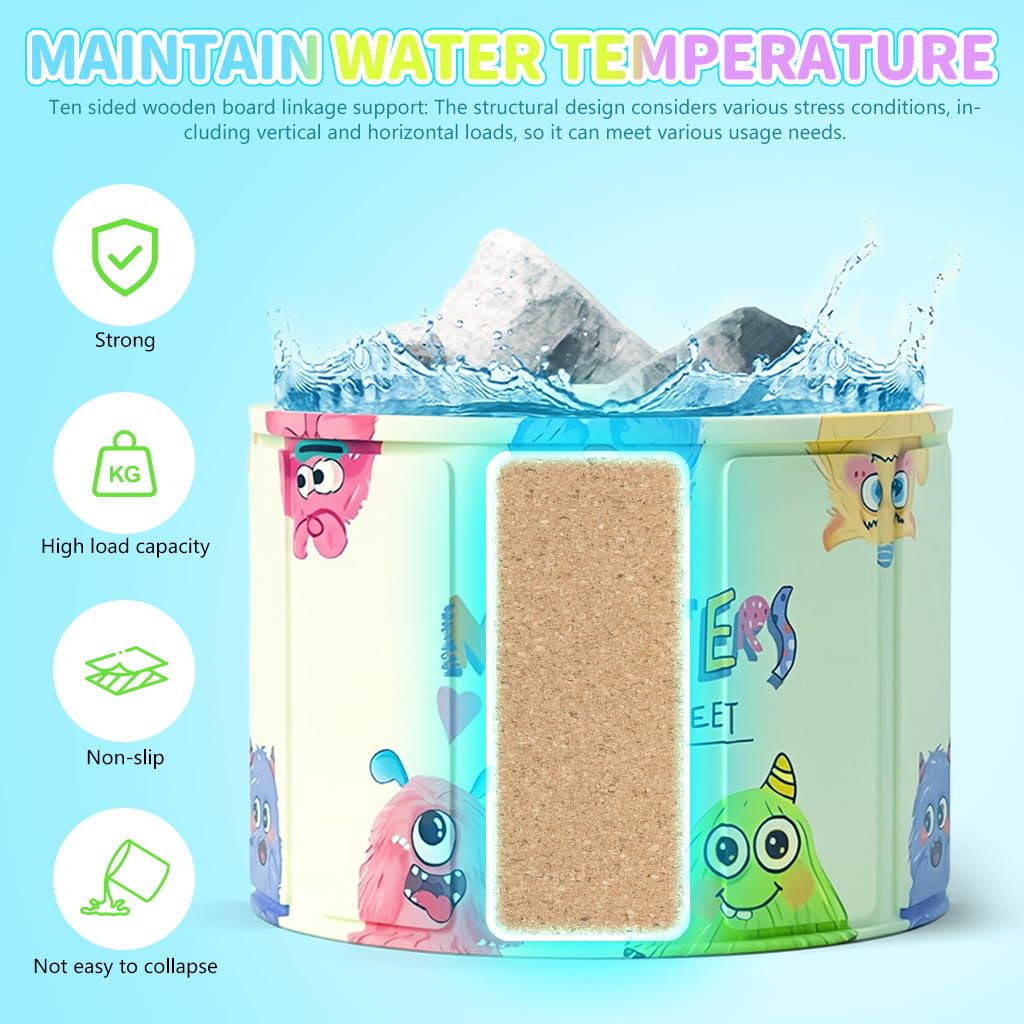 HASTHIP Folding Bath Tub for Toddlers with 10 Panel Design and Drainage Pipe | Beige Silicone 21x15 in