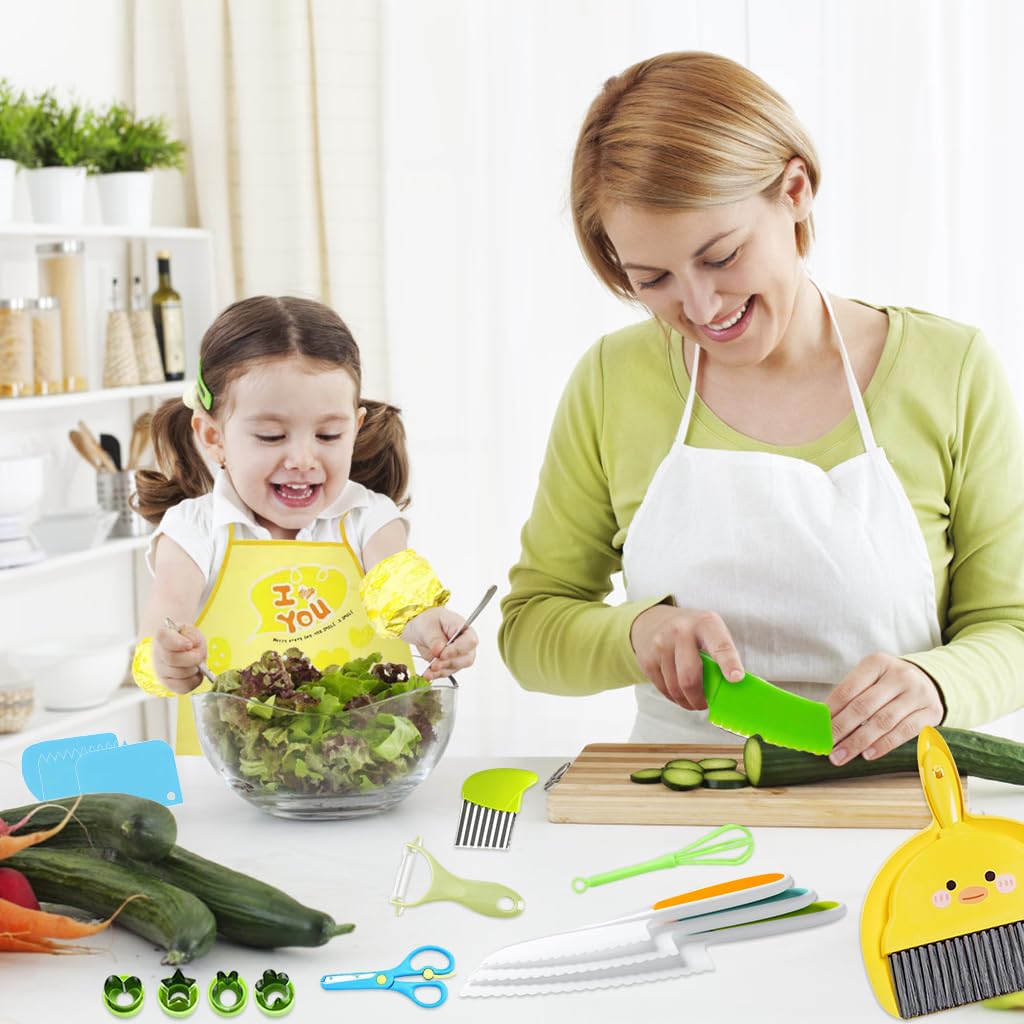 HASTHIP Kids Kitchen Set for Cooking with Plastic Fruit Cutters and Cutting Board | 20Pcs Child-Friendly Culinary Tools
