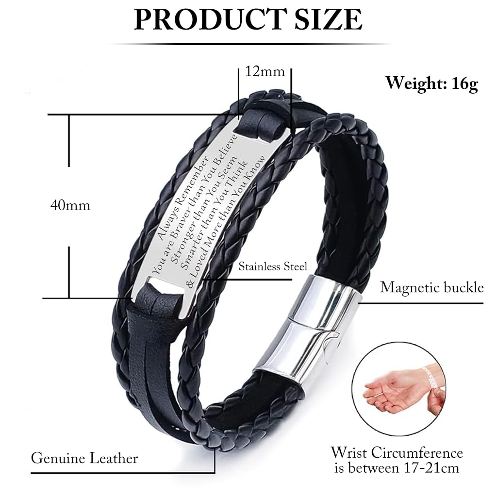 GUSTAVE® Fashion Leather Bracelet for Men - Motivated Engraved Charm, Braided Leather, Handmade Woven, Durable & Comfortable - High-Quality Craftsmanship, Gifts for Men