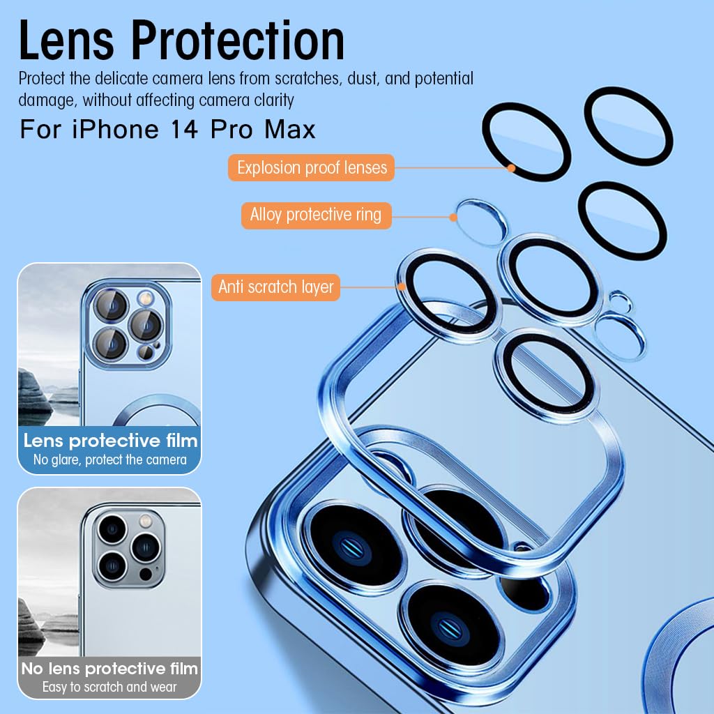 ZORBES Phone Cover for iPhone 14 Pro Max with MagSafe and Camera Lens Protector | Clear TPU Full Protection Case Blue