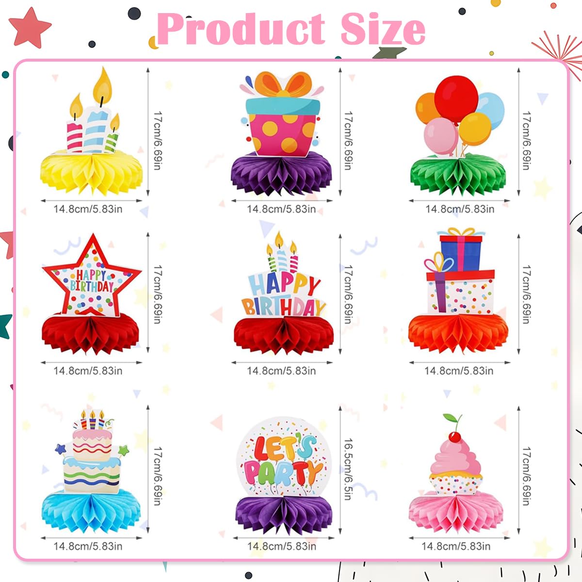 PATPAT® 9Pcs Birthday Party Supplies for Table Setting Decor Colorful Paper Craft Birthday Cake Ornament Gift Box Table Ornament Happy Birthday Room Decoration