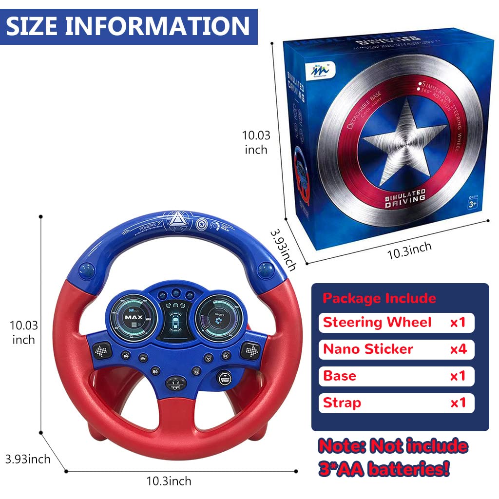 PATPAT Steering Wheel Toy for Kids featuring 360° Rotation and Removable Base | Blue&Red 26×25×10cm