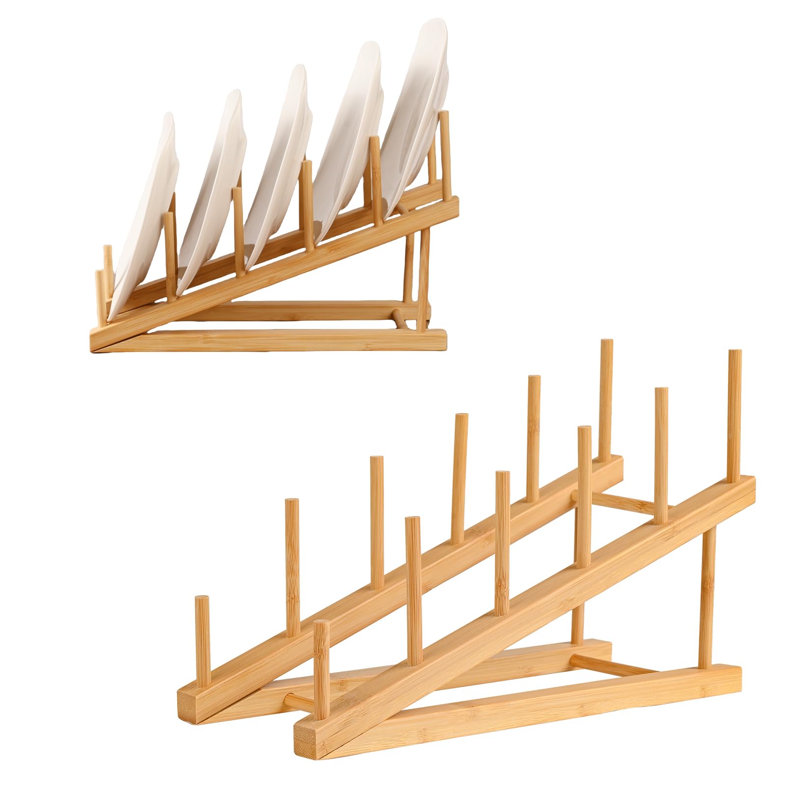 HASTHIP® Plate Stands for Display,Wooden Plate Holders for Displaying,5-Tier Craft Show Display Stands For Tabletop Book, Artwork, Photo, Record, Magazine and Platter