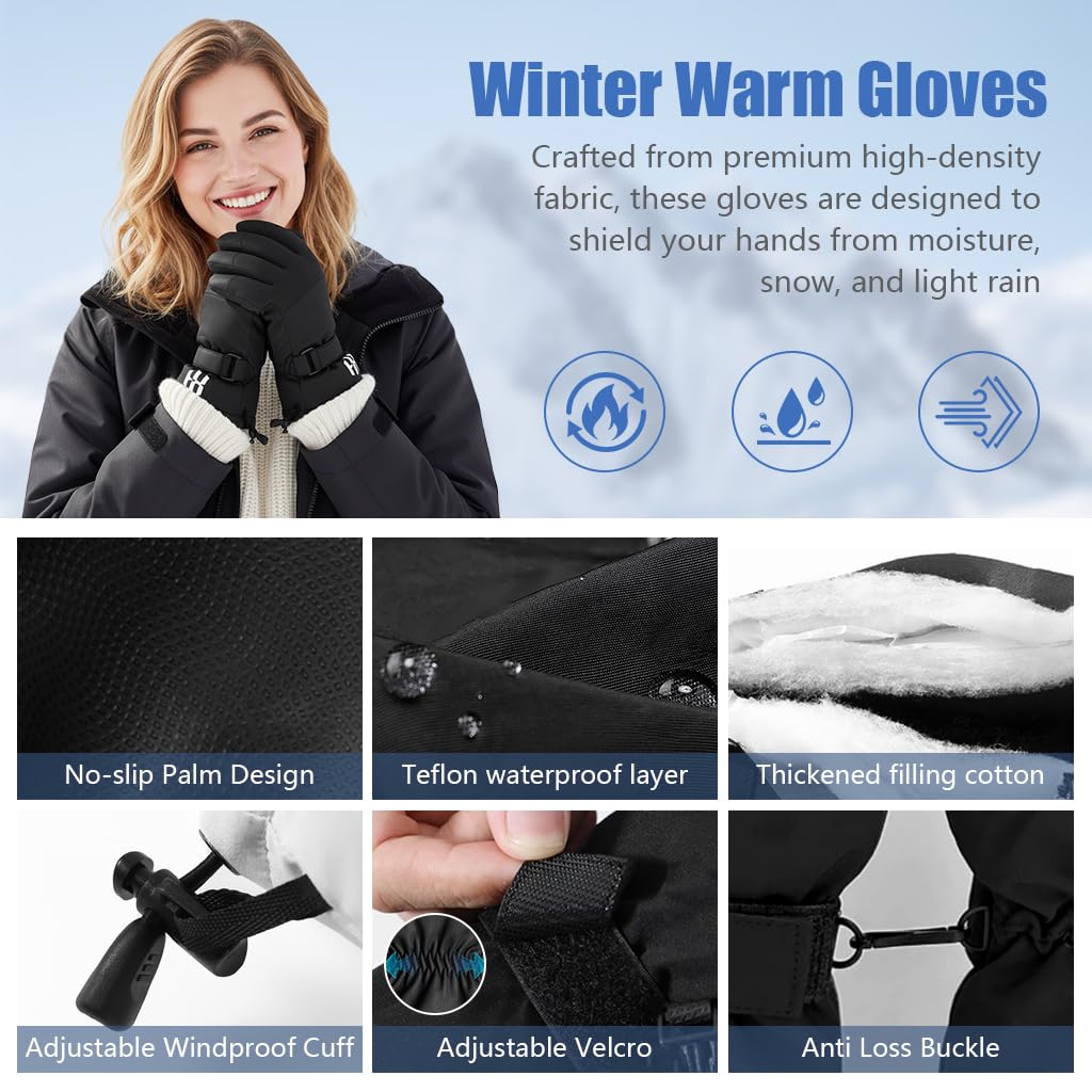 GUSTAVE Winter Gloves for Men and Women with Touchscreen Fingers | Waterproof and Thermal Outdoor Sports Gloves