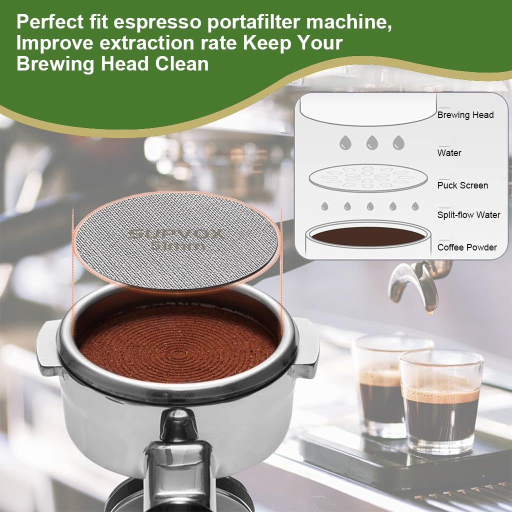 Supvox Espresso Puck Screen for 51mm Portafilter featuring 150m Mesh & 1.7mm Thickness | 304 Stainless Steel