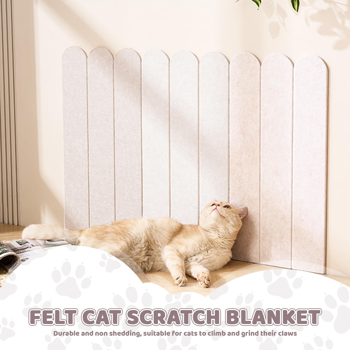 Qpets Cat Scratcher Mat for Wall Protection with Self-Adhesive Design 30x60cm PVC Felt | Decorative Fence Style