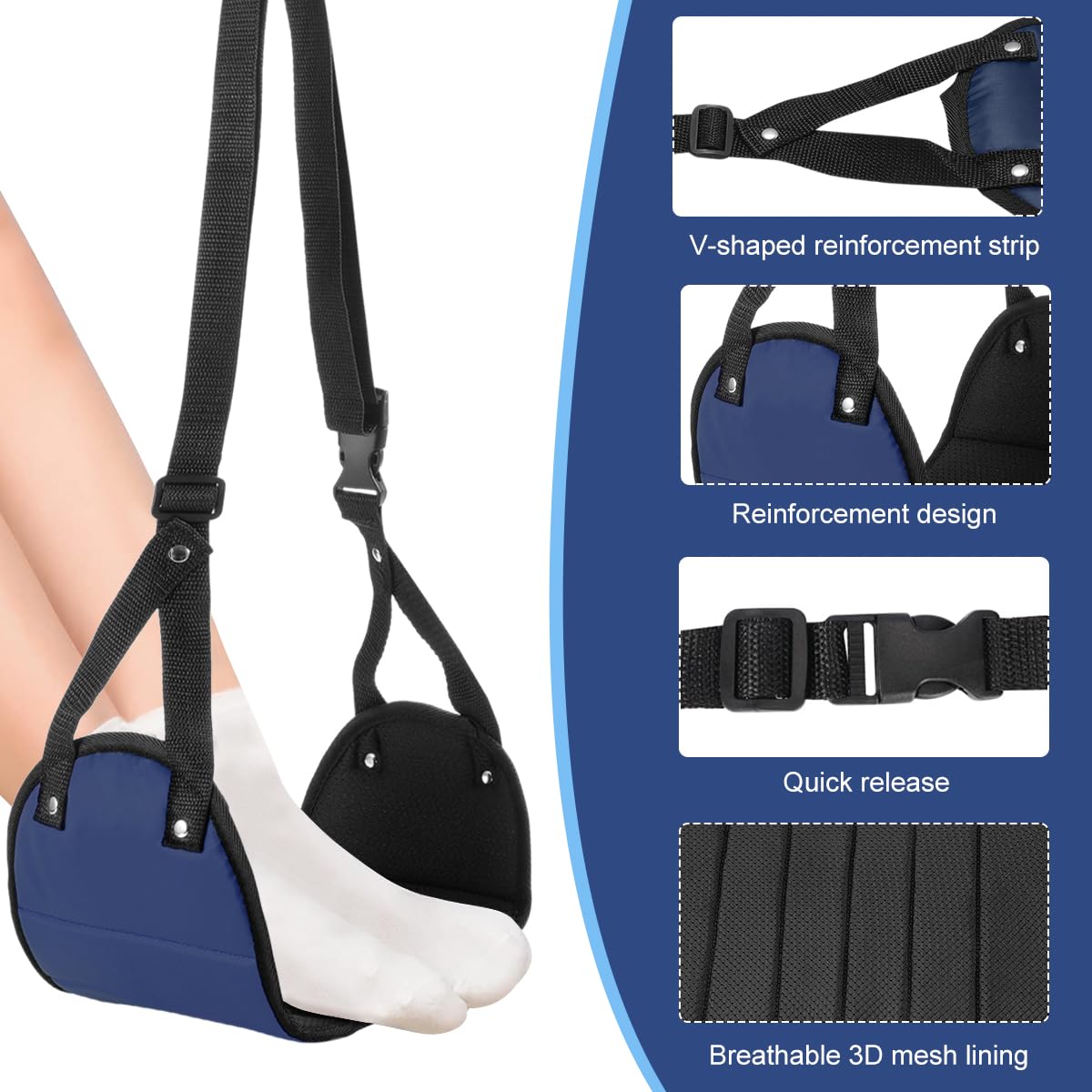 HASTHIP Airplane Footrest for Travel with Adjustable Straps and Wide Hammock Design | Blue