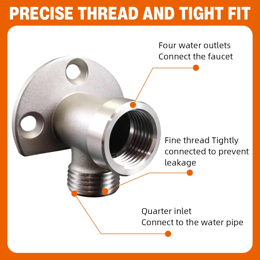 HASTHIP Bathroom Angle Valve Adapter for Wall-Mounted Shower Hose featuring Stainless Steel Design | Converts Flush-Mounted to Exposed System