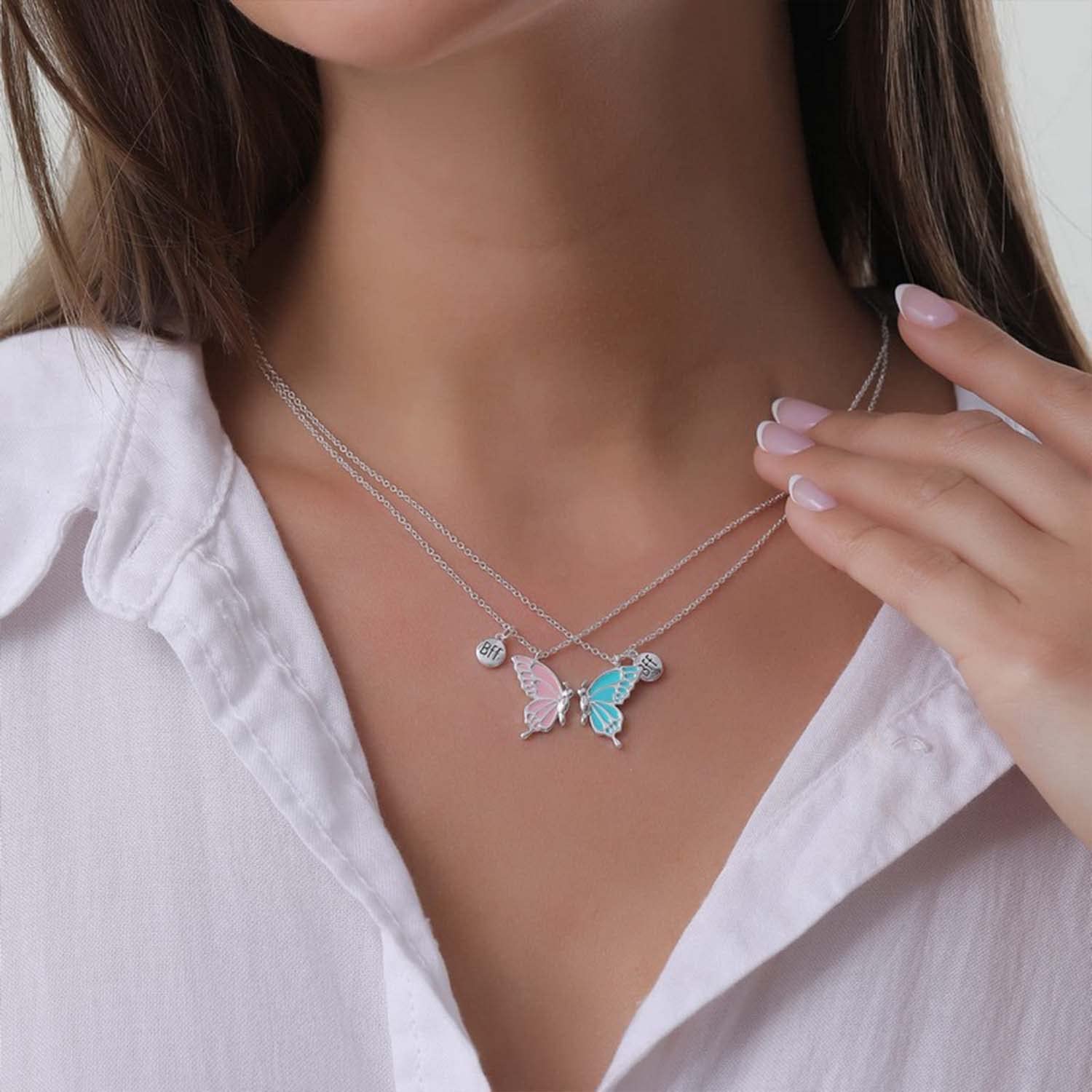 SANNIDHI Best Friends Necklace for Women featuring Split Butterfly Pendants 2 pcs | Alloy Friendship Jewelry Gift for Girls and Sisters