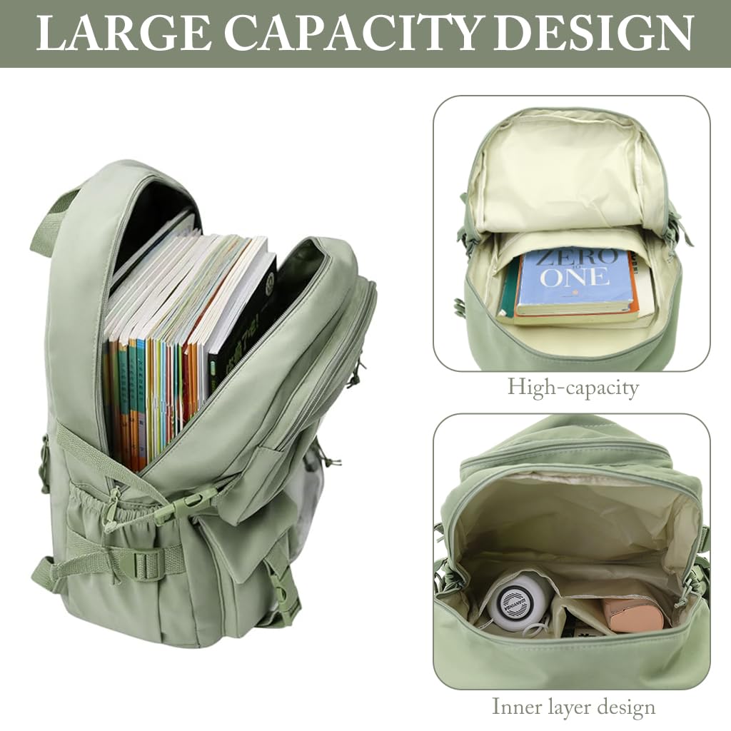 Zibuyu Korean School Bag for Girls with Multi Pocket Storage and Waterproof Nylon | 30x40cm Mint Green Backpack