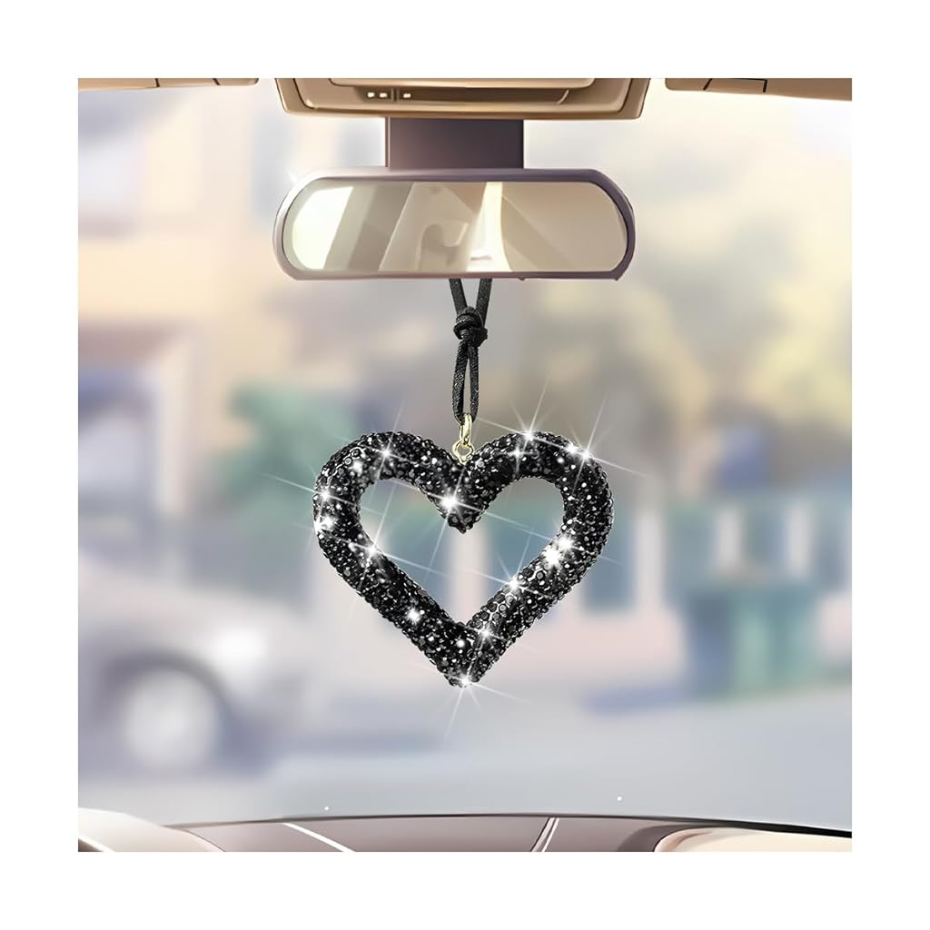 STHIRA® Bling Heart Car Hanging Accessories, Crystal Rhinestone Vehicle Rear View Mirror Charm Pendant Ornaments, Cute Diamond Auto Interior Hanger Decoration for Women Girls