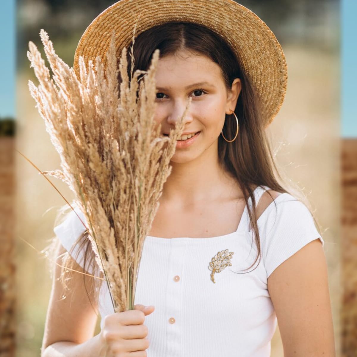 Venzina Crystal Opal Saree Brooch for Women featuring Rhinestones and Golden Alloy Elegance