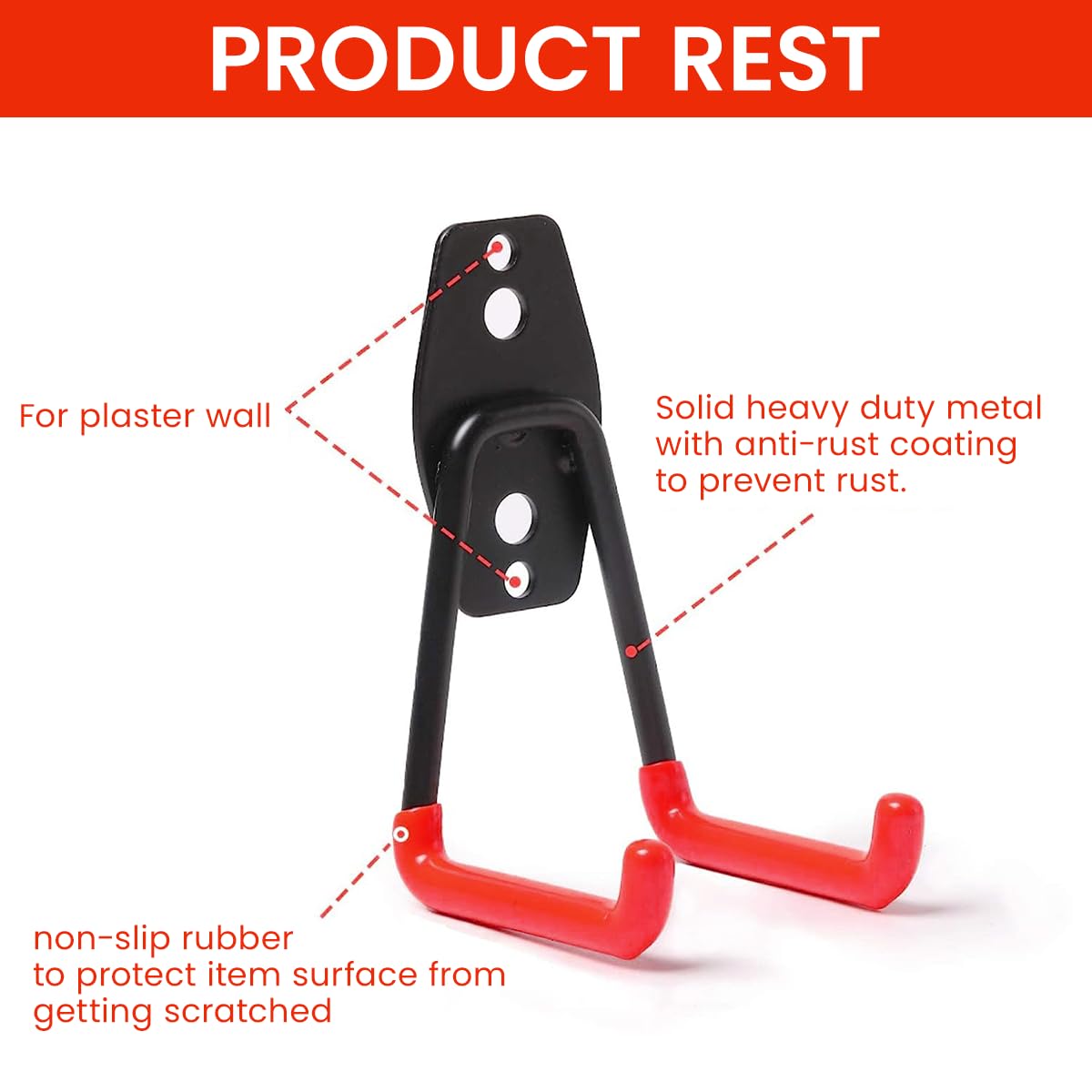 HASTHIP Wall Hooks for Garage Storage with Rubberized Curved Grips and 30kg Load Capacity