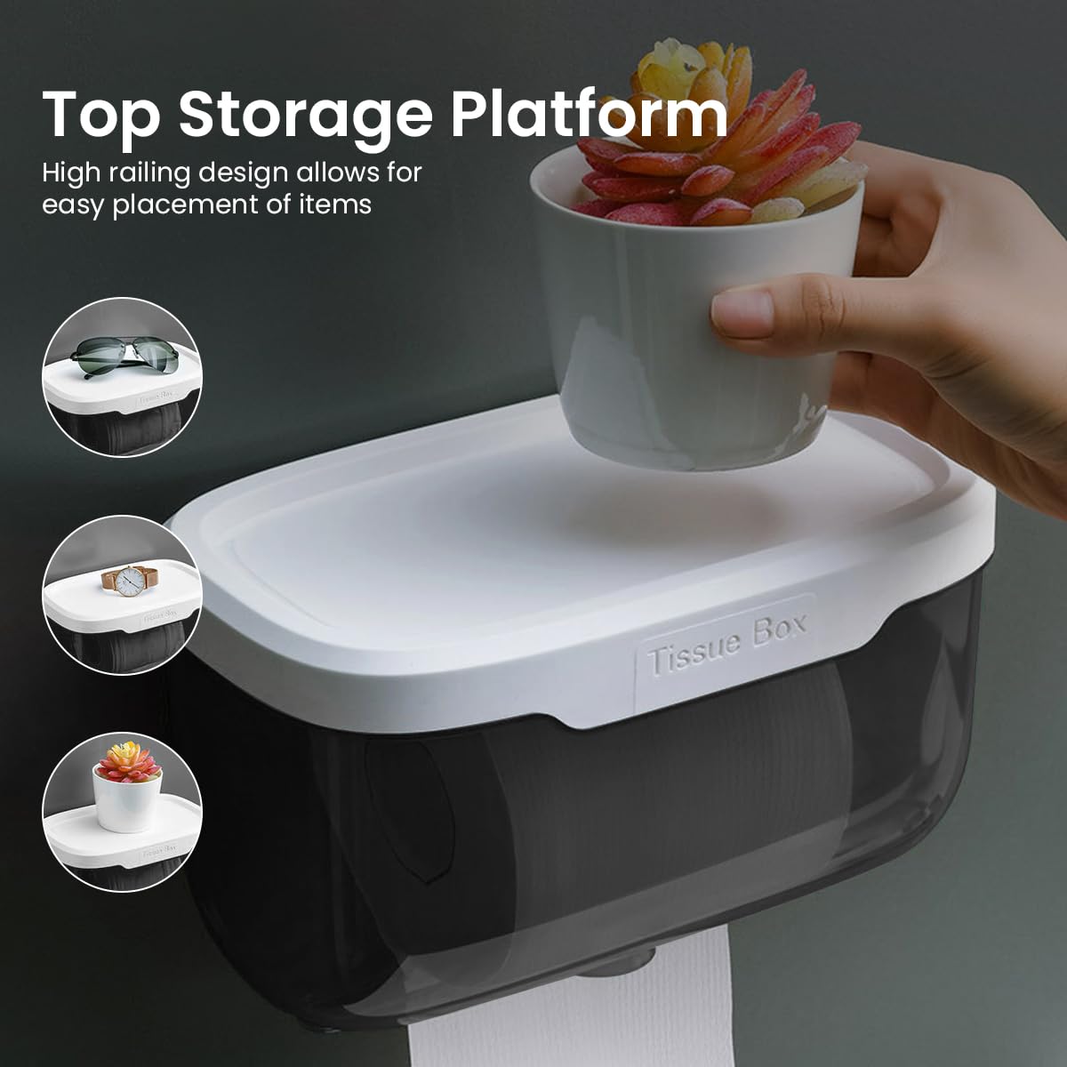 HASTHIP Wall Mounted Paper Holder with 18x10.5cm Utility Shelf and Screw Mount | Stainless Steel