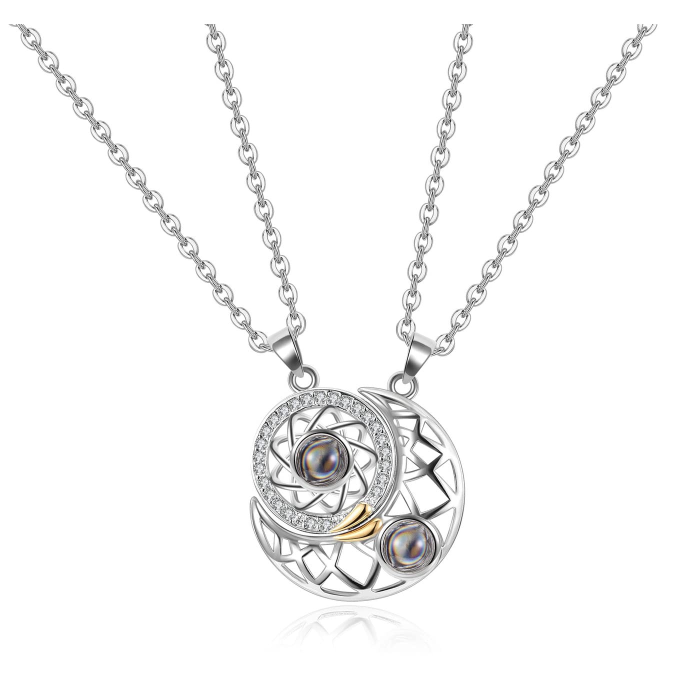 ZIBUYU Necklace for Couples Chain Friendship Pendant for Girlfriend & Boyfriend Shining Sun & Moon Design Rhinestone Magnetic Necklace Gift for Valentine & Anniversary - 2 Pcs