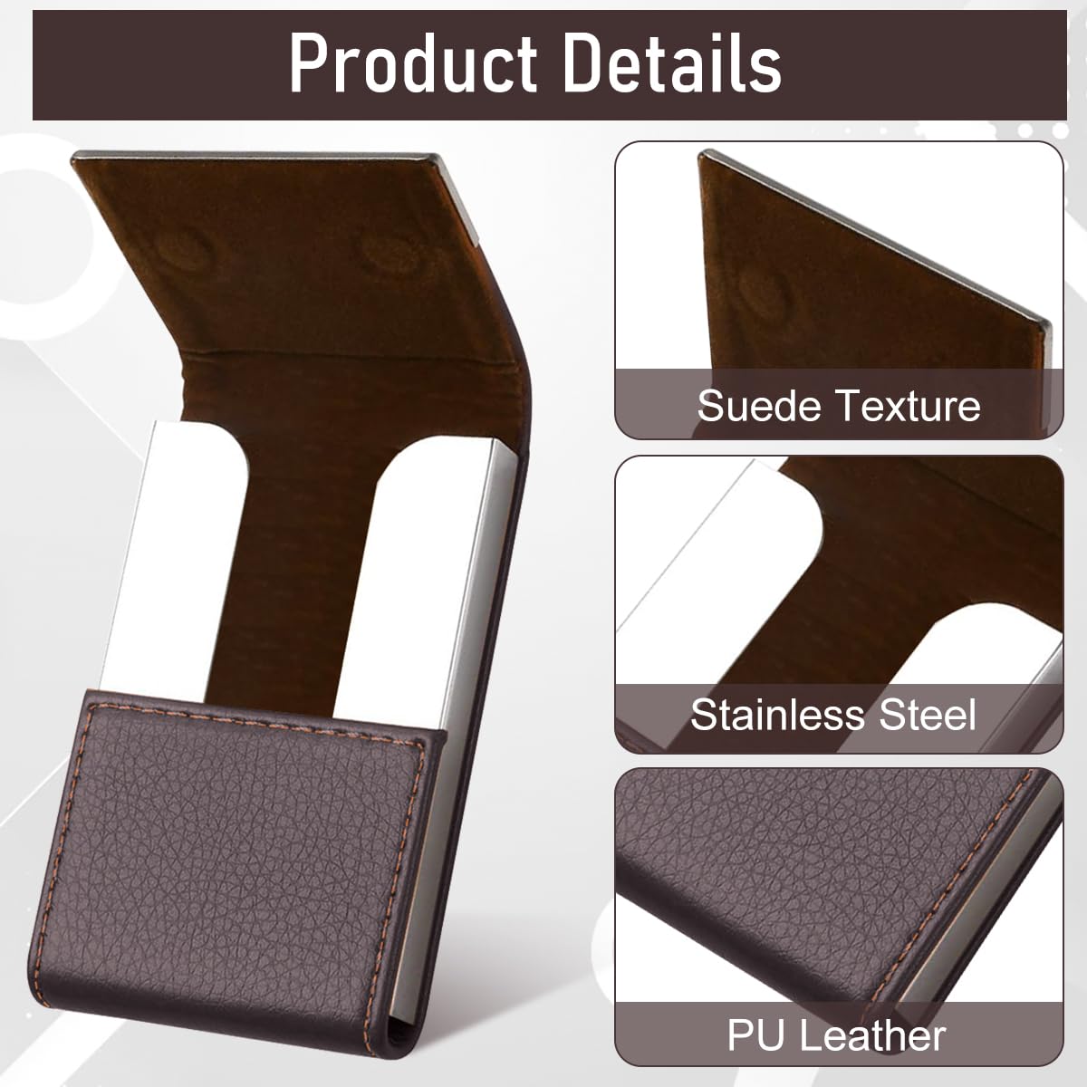 Zibuyu Business Card Holder for Men and Women with Magnetic Snap Closure | Brown PU Leather 25‑Card Capacity
