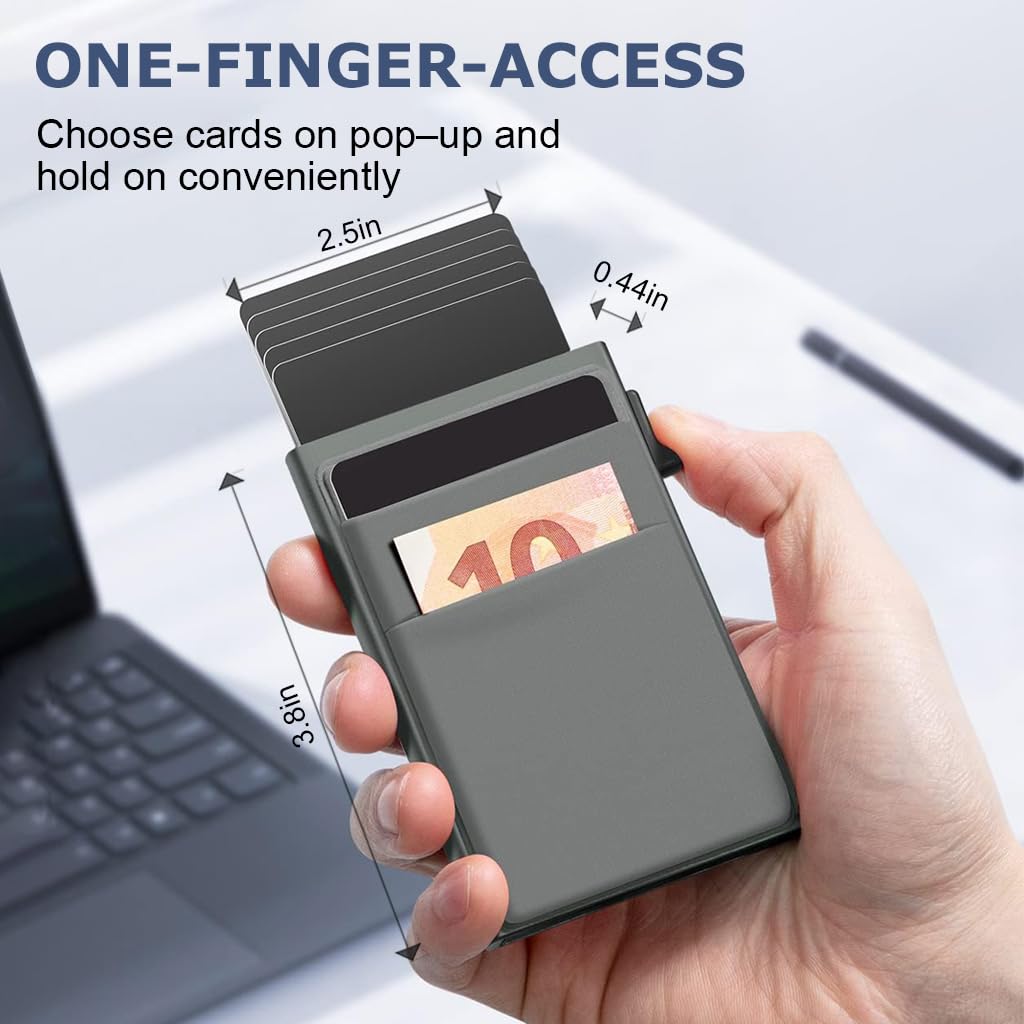 Venzina Pop Up Card Holder for Men with Push Up Slide Mechanism and RFID Blocking | 3.8x2.5 in Aluminum Slim Wallet