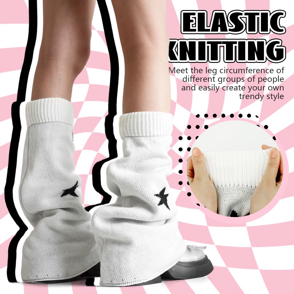 SANNIDHI Leg Warmers for Women featuring Elastic Anti Slip Fit and 20.4 in Length | Y2K Star Print Knit Socks for Winter