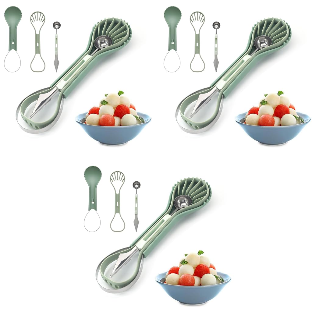 Supvox Melon Baller Scoop Set for Fruit Prep with Dual Head Design and 6 in 1 Tools | Stainless Steel 3 PCS