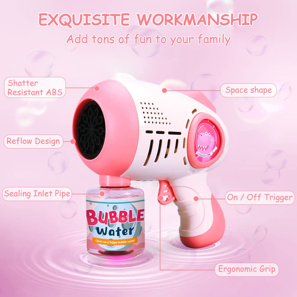 PATPAT Bubble Gun for Kids with 8 Nozzle LED Bubble Maker and 1 Bottle Solution | Pink Toy