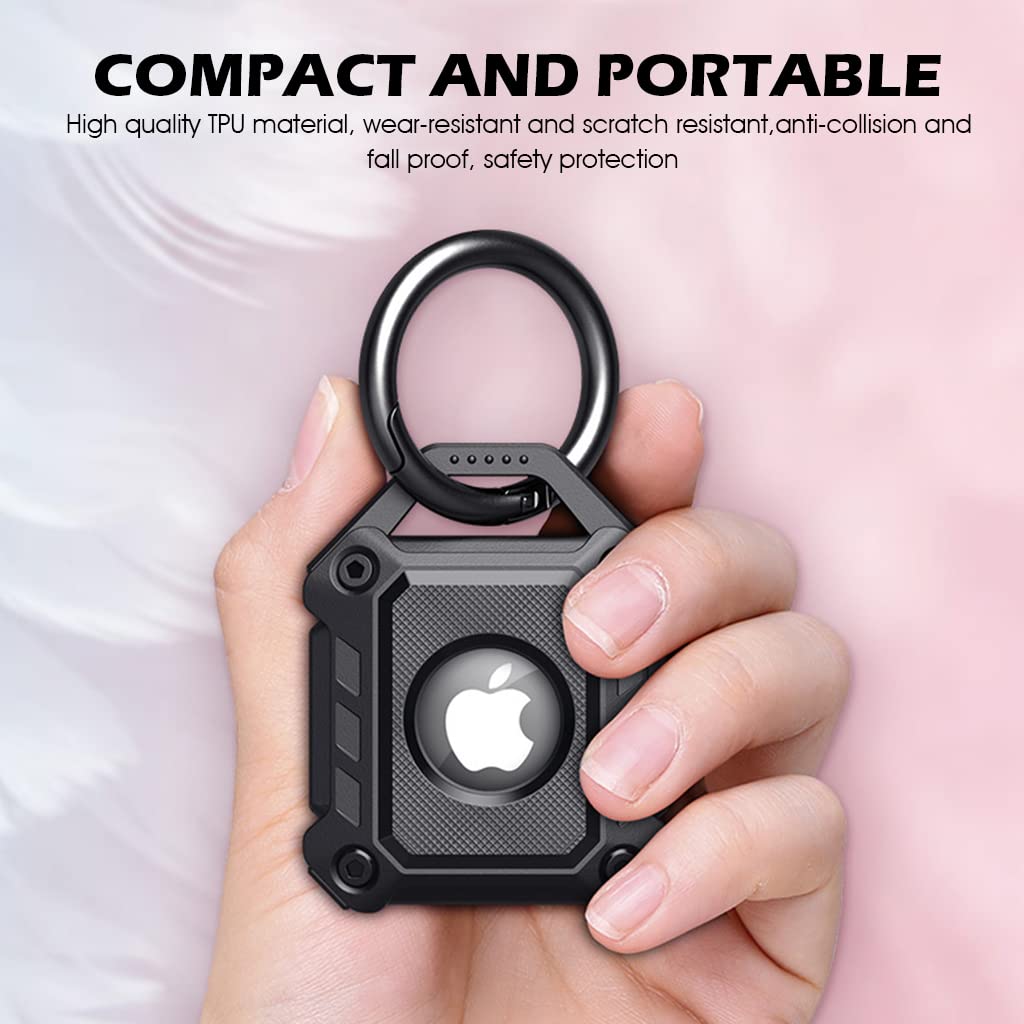 ZIBUYU AirTag Case for Apple AirTags with Keychain Hole featuring TPU Waterproof Protection | Black Mechanical Style Holder