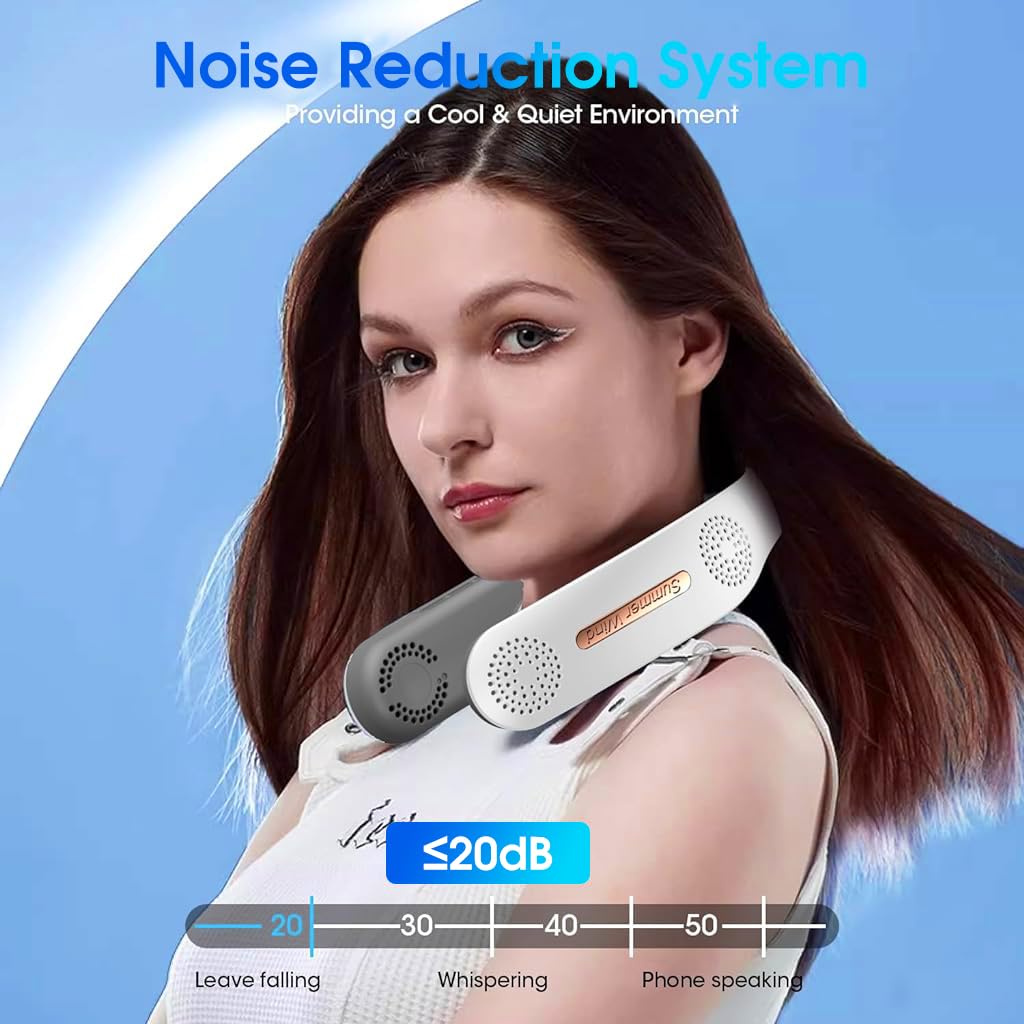 ZORBES Portable Neck Fan for Travel and Outdoor Use with 4000mAh Battery featuring Bladeless Turbo Cooling | White