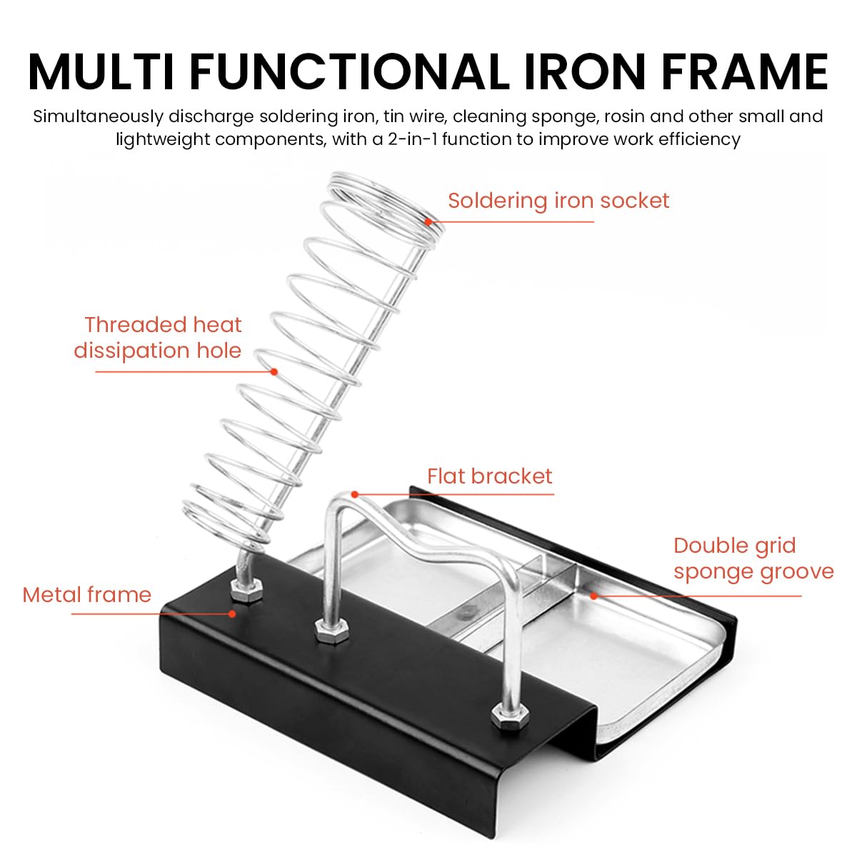 Serplex Soldering Iron Stand with Full Metal Coil and Dual Sponge Tray | Ergonomic Design for Safe and Stable Iron Holding