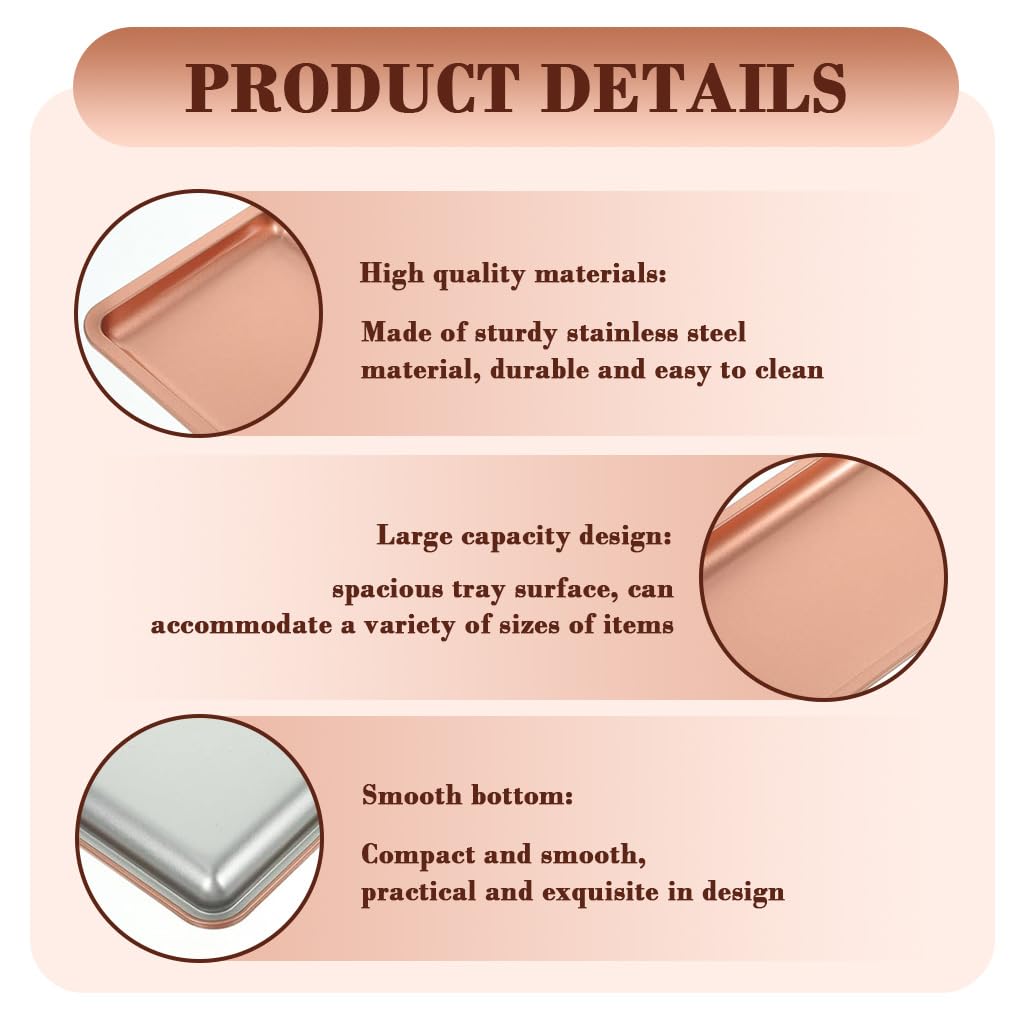 HASTHIP Stainless Steel Jewelry Organizer Trays for Dressers with Dual Colors 12.5x17.9cm | Silver and Rose Gold Rectangular Storage for Vanity or Kitchen