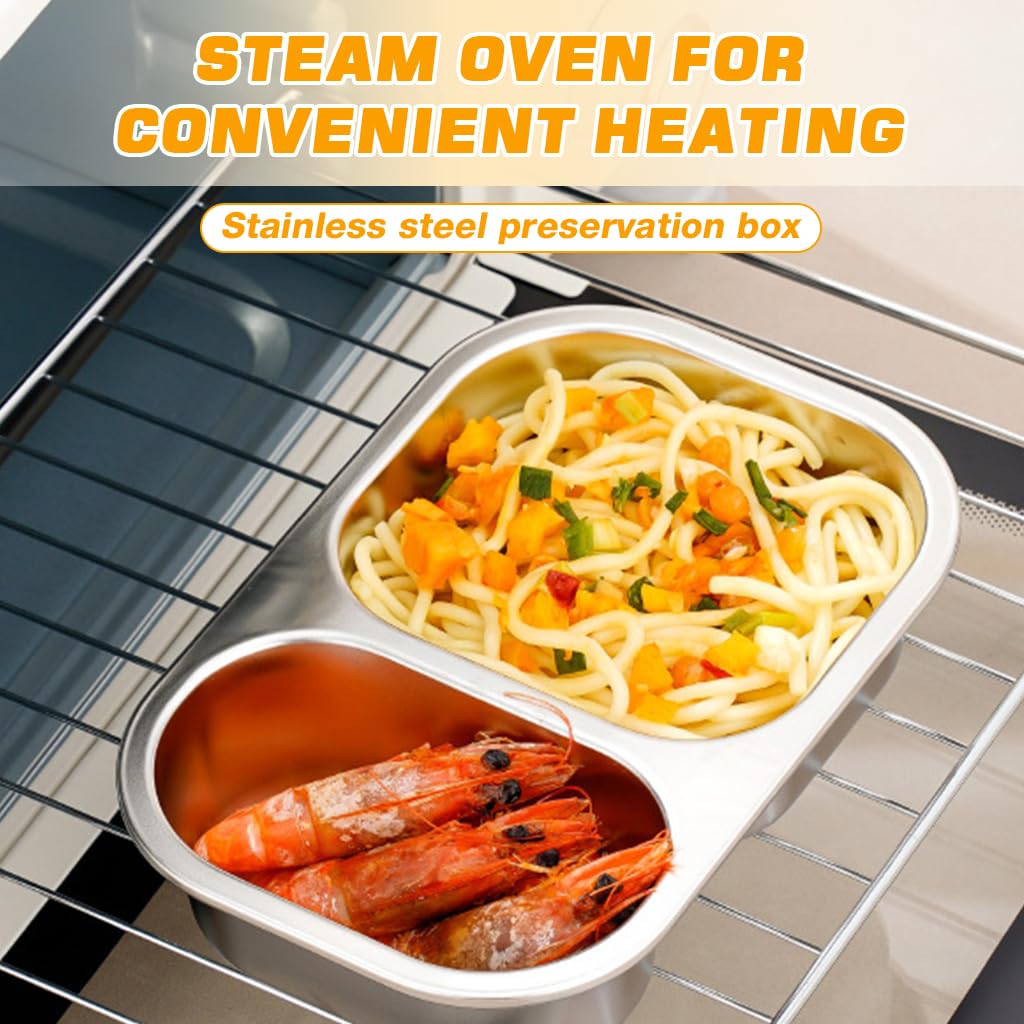 Supvox Stainless Steel Snack Box Containers with 2 Compartment Condiment Cups for Home and Travel White