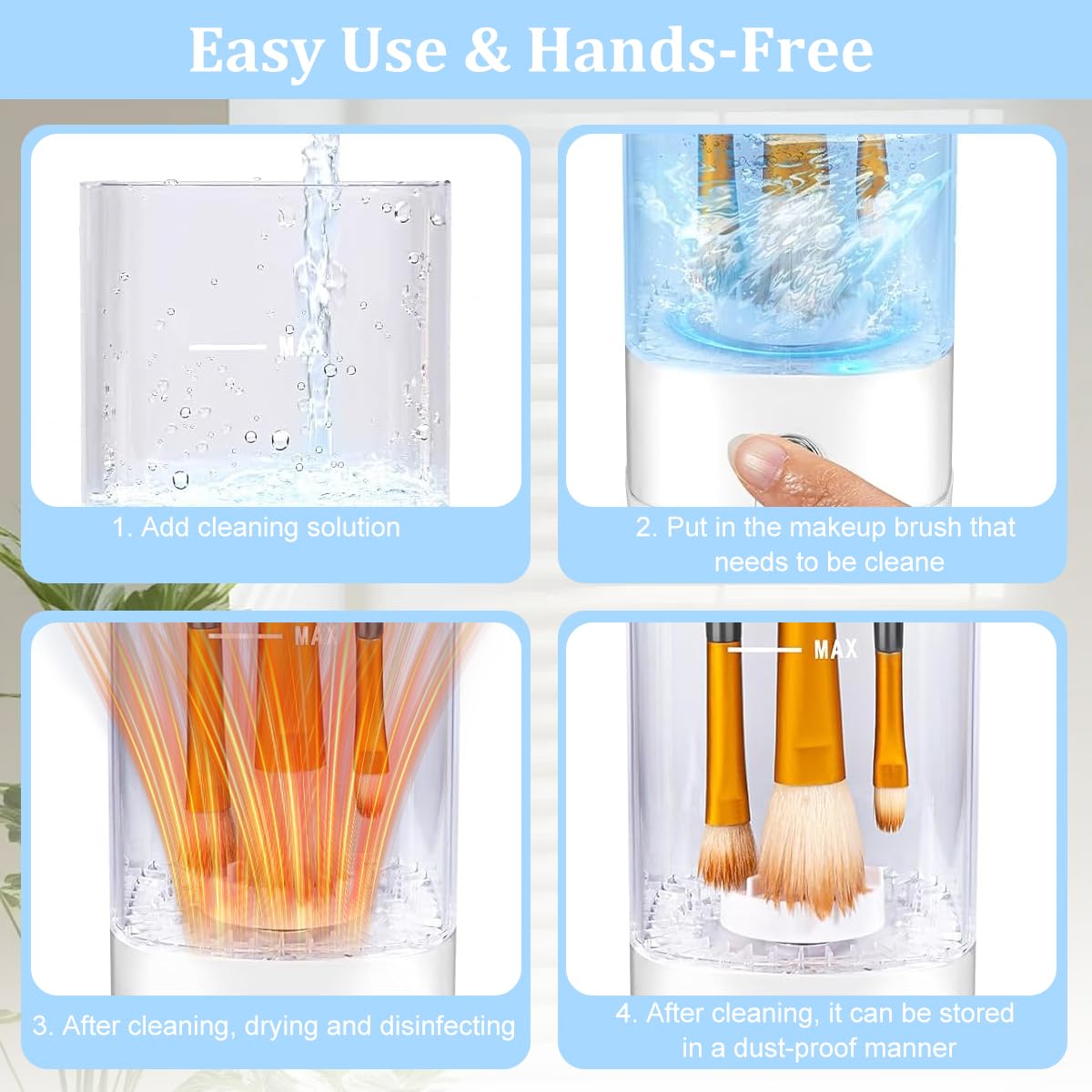 MAYCREATE Makeup Brush Cleaner for Hygienic Beauty Routines with UV Disinfection and USB C Control | Compact 3 in 1 Cleaner and Dryer