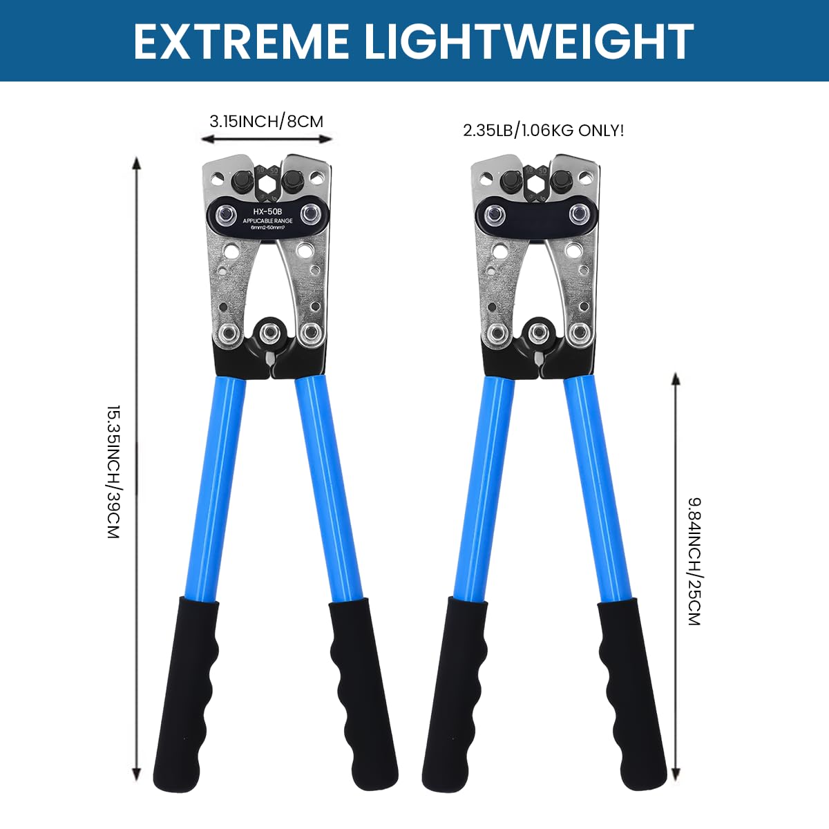 HASTHIP Battery Cable Lug Crimping Tool for AWG 10‑1 Copper Wire Lugs with 60 Pcs Kit