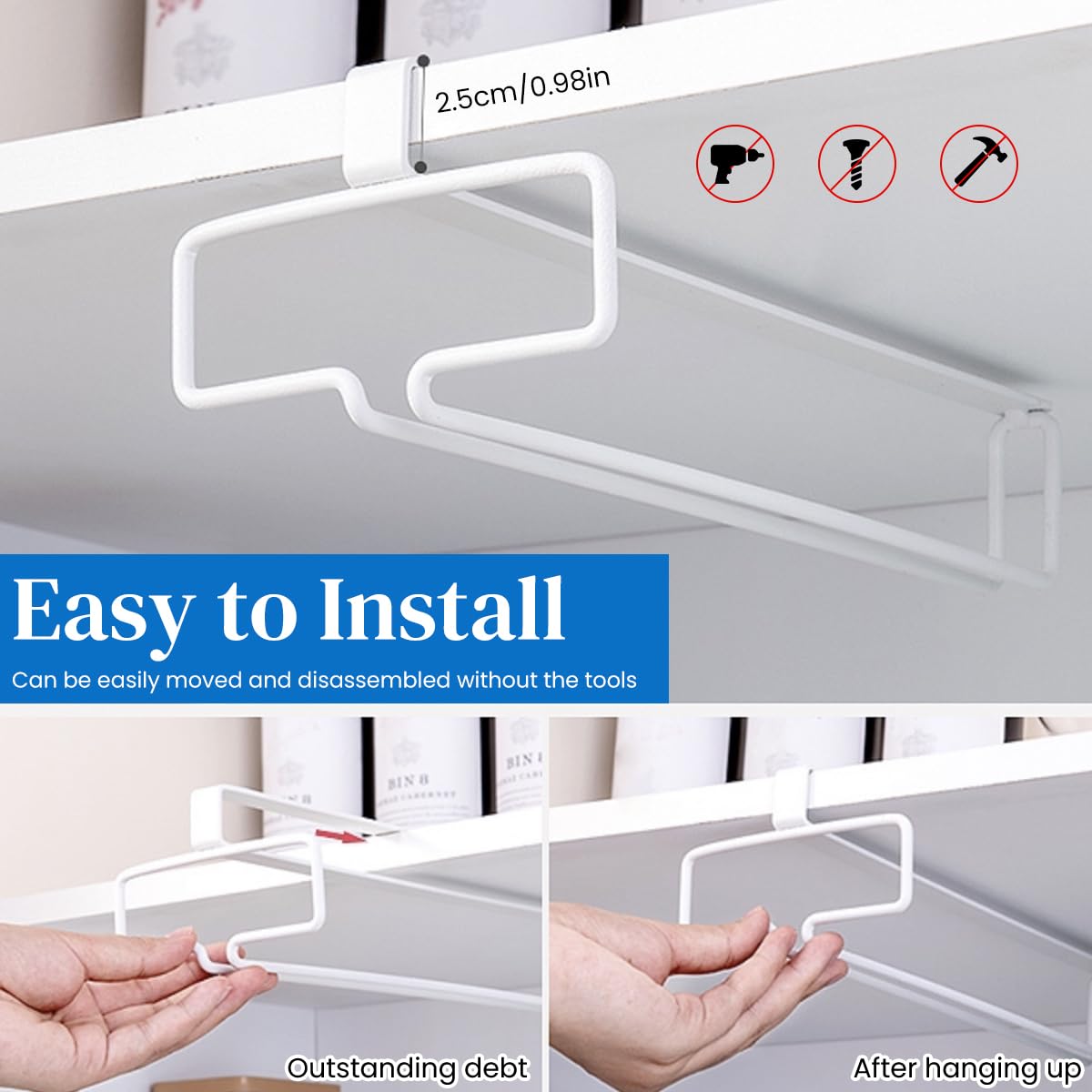 HASTHIP Wine Glass Rack for Cabinet Storage with Drill Free Mount | 2 Pack Iron Holder