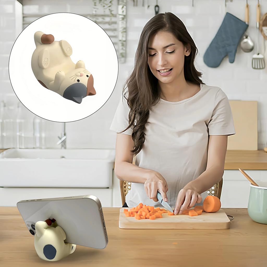 ZORBES Resin Cat Figurine Phone Stand for Desk Decor with Stable Base 3.2×2.4 in | Cute Gift