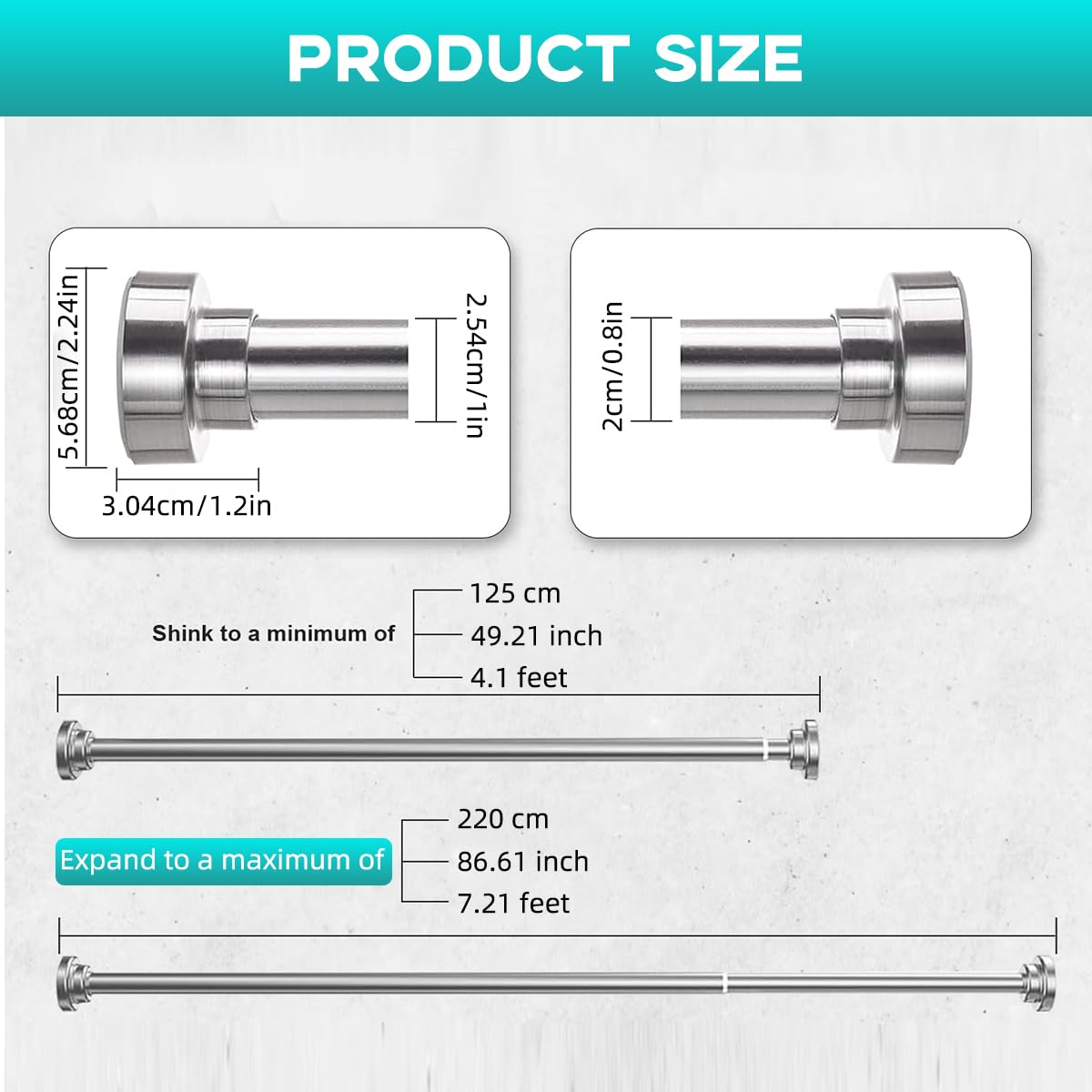 Supvox Retractable Curtain Rod 125–220 cm for Shower or Door with No Drill Setup | Modern Home Decor