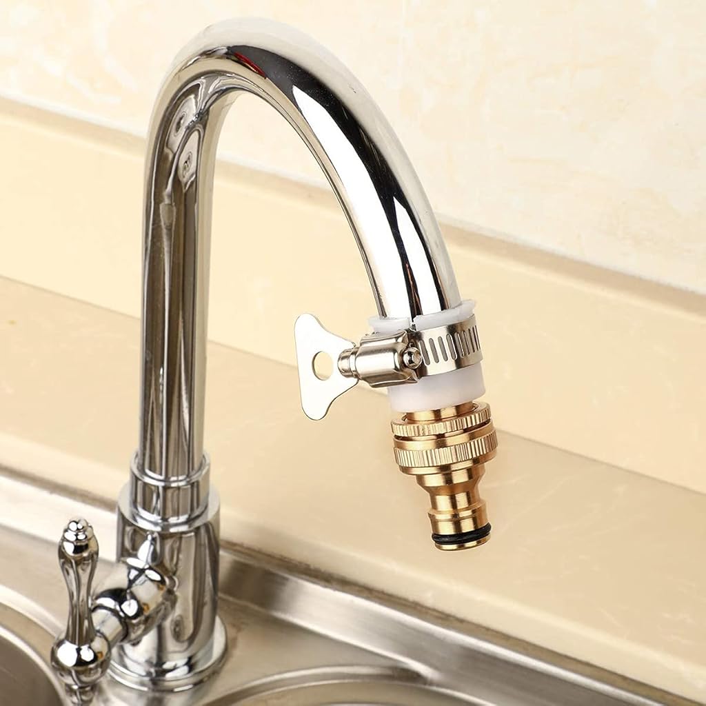 HASTHIP® Tap Connectors Kit Faucet Adapter Tap Connector Brass Adapter Quick Release Pipe Connector for Tap 3/4 and 1/2 inch, Quick Connectors Universal Faucet Adapter for Garden Hose Pipe Fitting