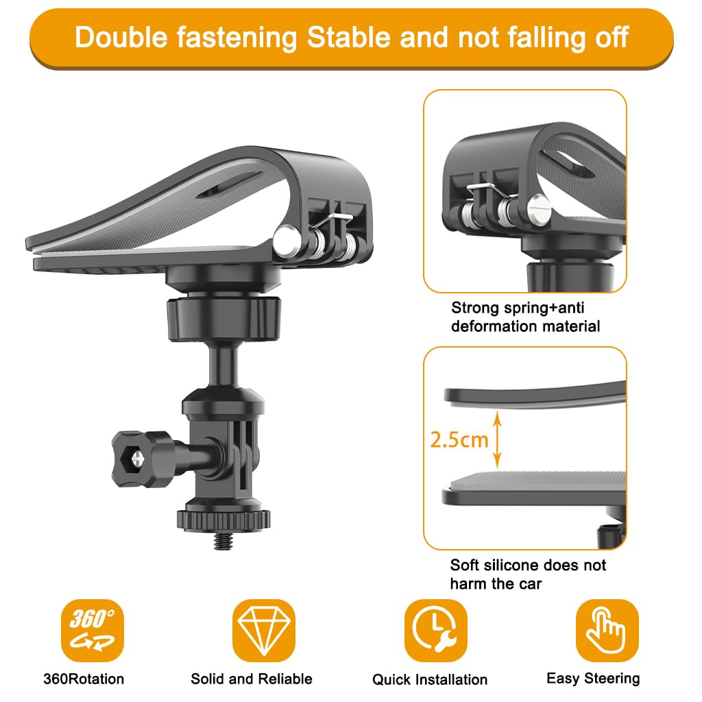 STHIRA Car Sun Visor Mount for Action Cameras with 1/4 inch Thread and Anti Slip Silicone Clip