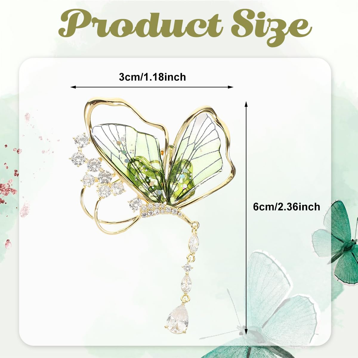 SANNIDHI Butterfly Brooch for Women with Green Wings and Rhinestone Tassel | Elegant Alloy Pin for Dress Blazer or Suit