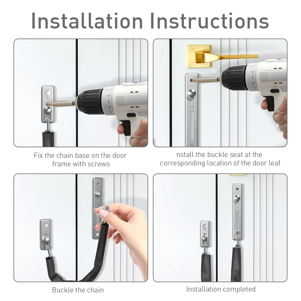 Supvox Door Chain Lock for Bedroom and Bathroom Safety featuring Spring Anti-Theft Press Lock and 5 in Stainless Steel Chain
