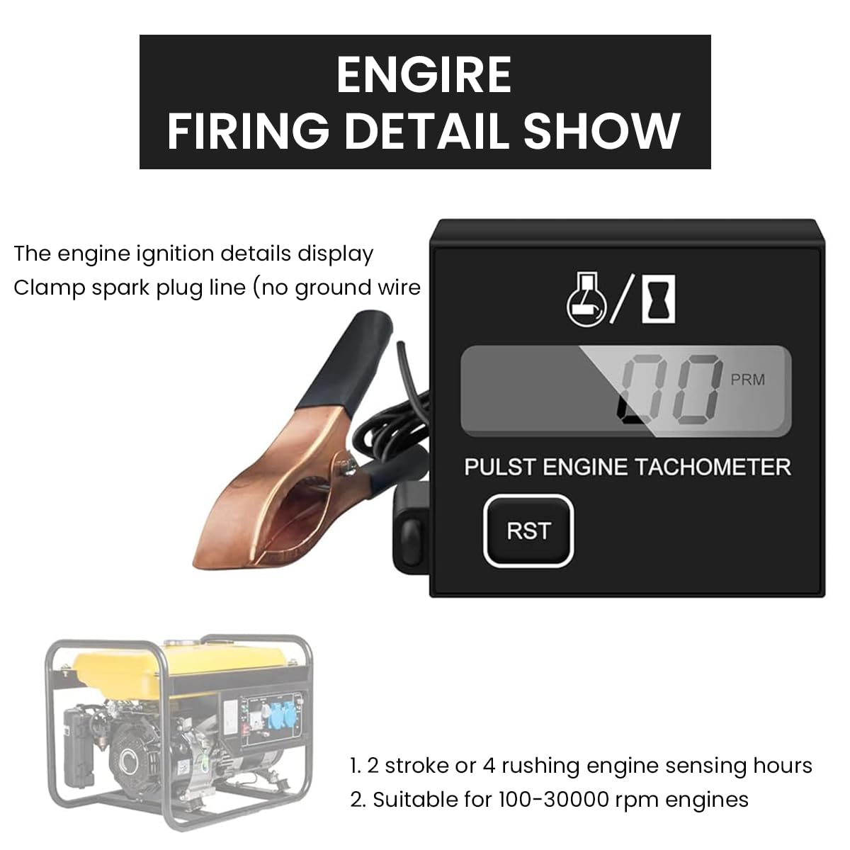 Serplex RPM Meter Digital Tachometer for Engines with LCD Display and Button Control | Portable Waterproof Design