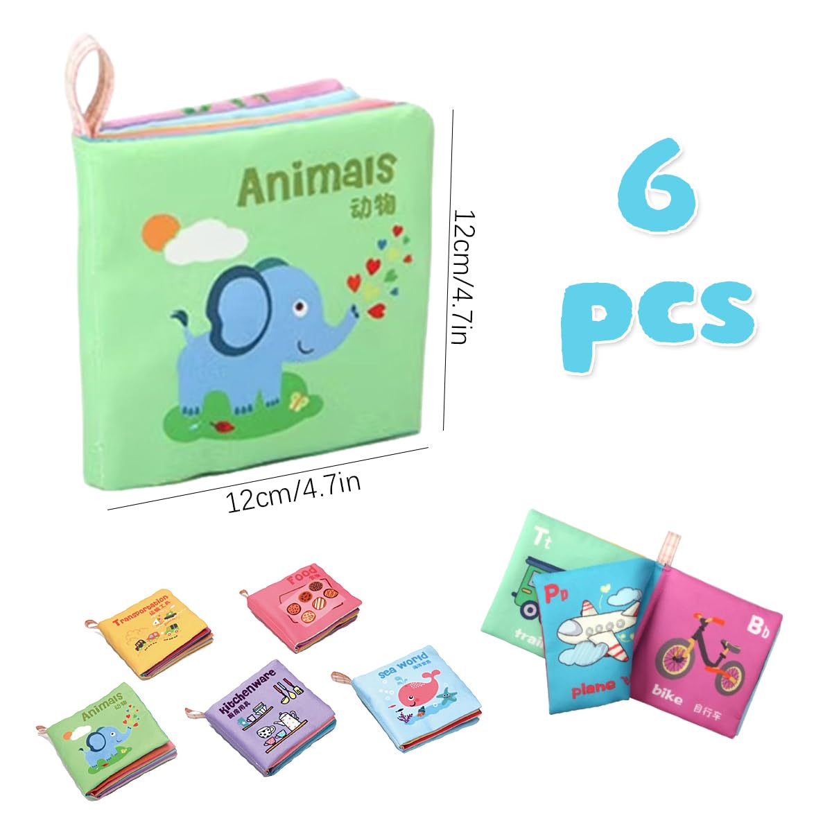 SNOWIE Soft Baby Books for Early Learning with Squeaky Sound & 6 Themes | Safe Cloth Toys
