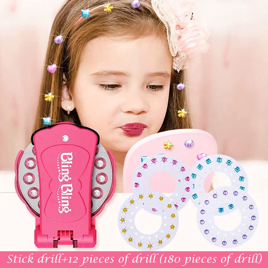 MAYCREATE Hair Gem Stamper Quick Hair Gem Stapler with 180pcs Glitter Gems Kit for Girls Teens 6+ Ages Bling Hair in Seconds Hair-Safe Styling Tool for Party