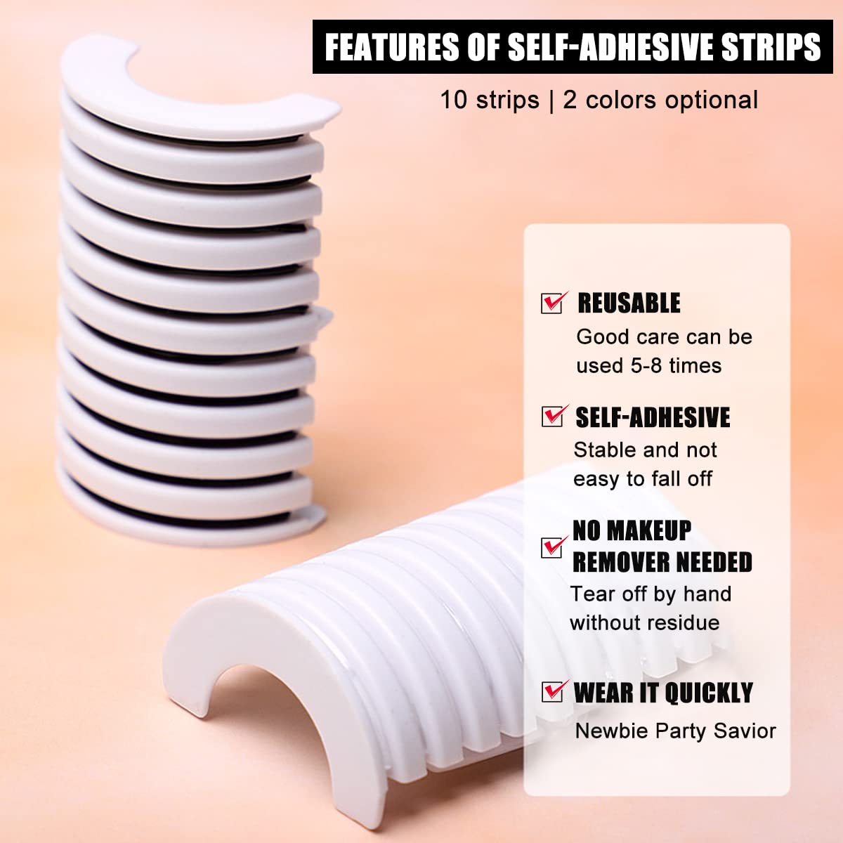 MAYCREATE Self Adhesive Lash Strips for Fake Eyelashes 5 Pairs 40mm Transparent Reusable