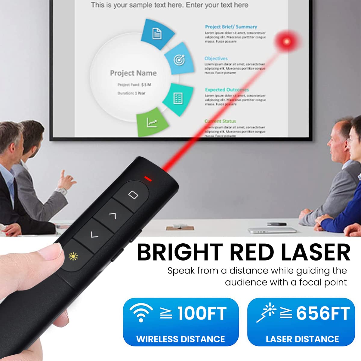 Verilux® Pointer for Presentation with 2 in 1 2.4GHz Receiver USB Rechargeable Wireless Presenter Remote with Laser Pointer Presentation Clicker Volume Remote Control for Keynote/PPT/Mac/PC/Laptop