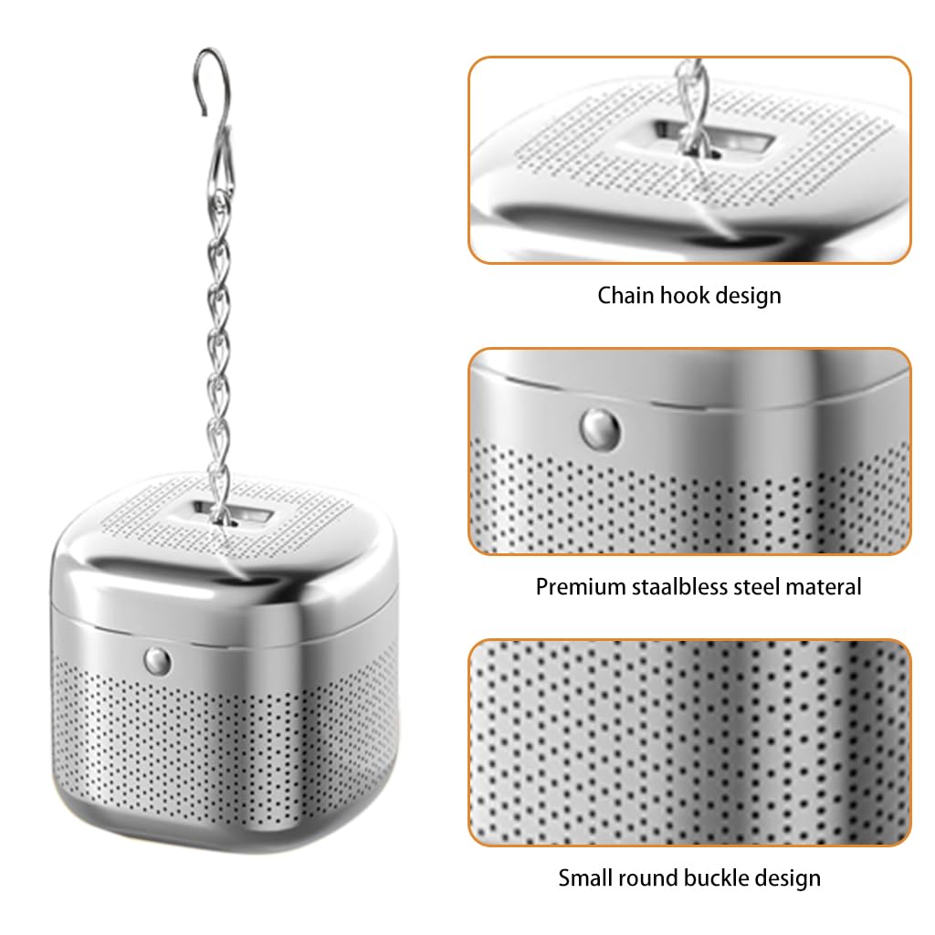 Supvox Tea Infuser Cube for Loose Leaf Brewing with Hook Chain Fine Mesh 4x4x3.8cm 304 Stainless Steel