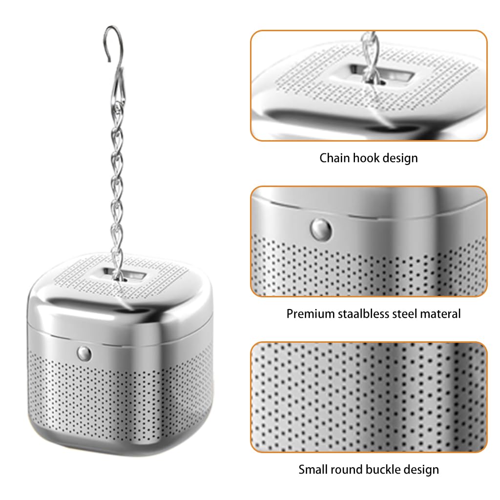 Supvox® Tea Infuser Cube with Hook Chain Cube Tea Strainer Fine Mesh 304 Stainless Steel Tea Infuser for Loose Tea, Chamomile, Green Tea Loose Leaves Small Strainer for Teapots, Cups, Mugs, 4x4x3.8cm