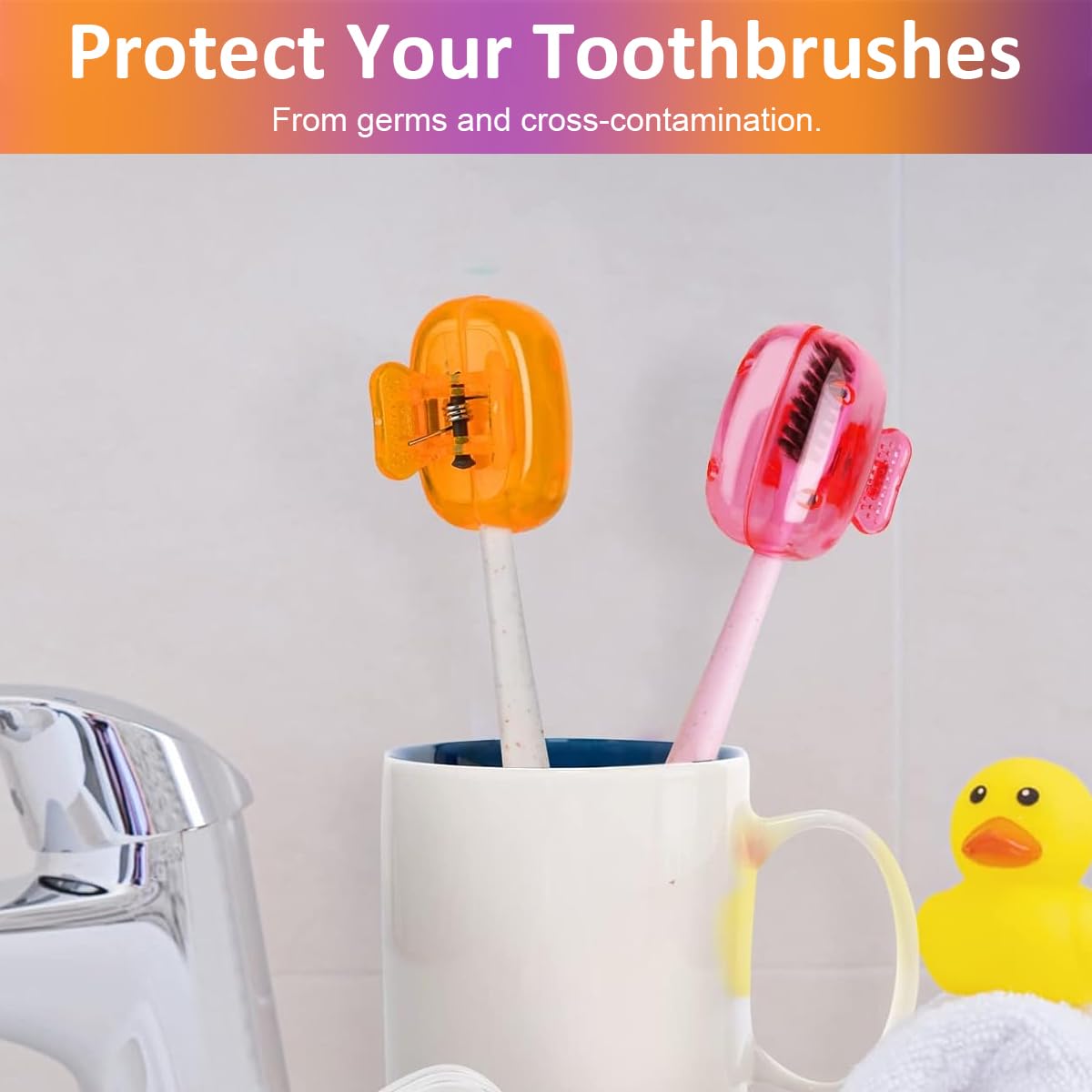 HANNEA Toothbrush Cap Set for Travel with Clip On Ventilation Holes 4pcs BPA Free | Hygienic Protection for Kids and Adults