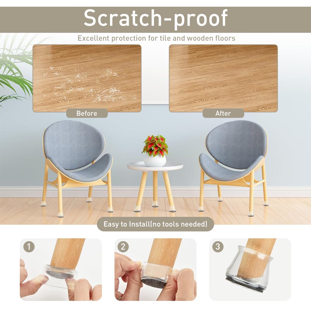 Supvox Silicone Chair Leg Protector for Furniture | 16pcs Fit 0.86–1.29 in with Felt Pad