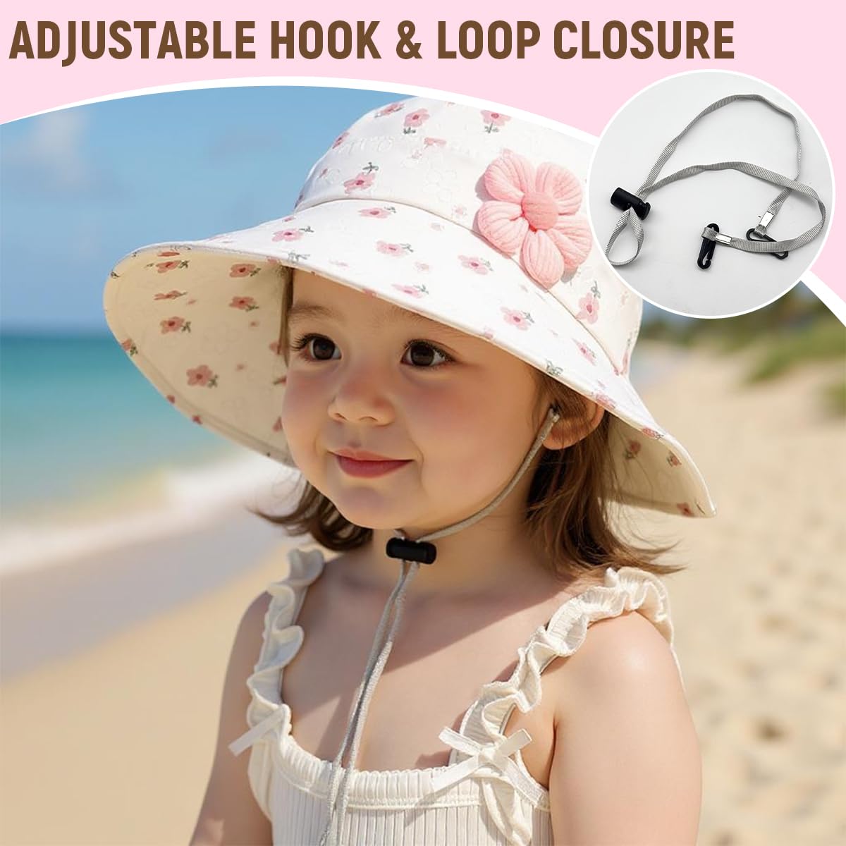 SNOWIE SOFT Baby Sun Hat with Wide Brim & Adjustable Closure for Girls Aged 1–5 | Soft Cotton UV Protection Pink Beach Cap