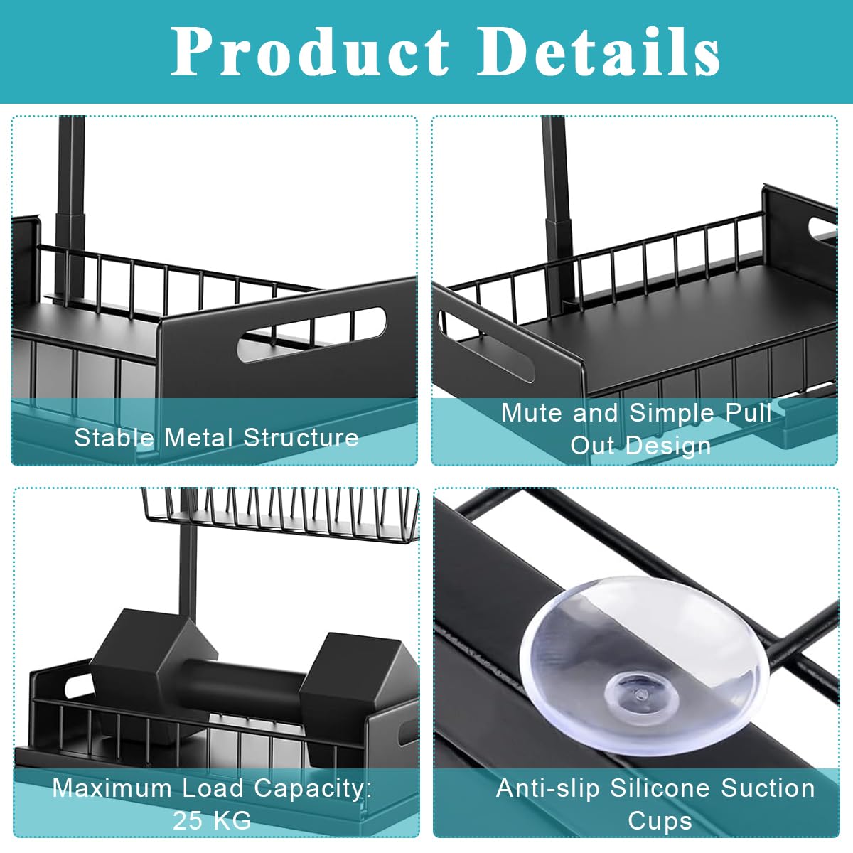Supvox Kitchen Sink Organizer, 2 Tier Under Sink Organiser Comes, Multipurpose Cabinet Organizer with Sliding Out Drawer, Spices Organizer for Kitchen, Storage Rack Under Sink for Bathroom