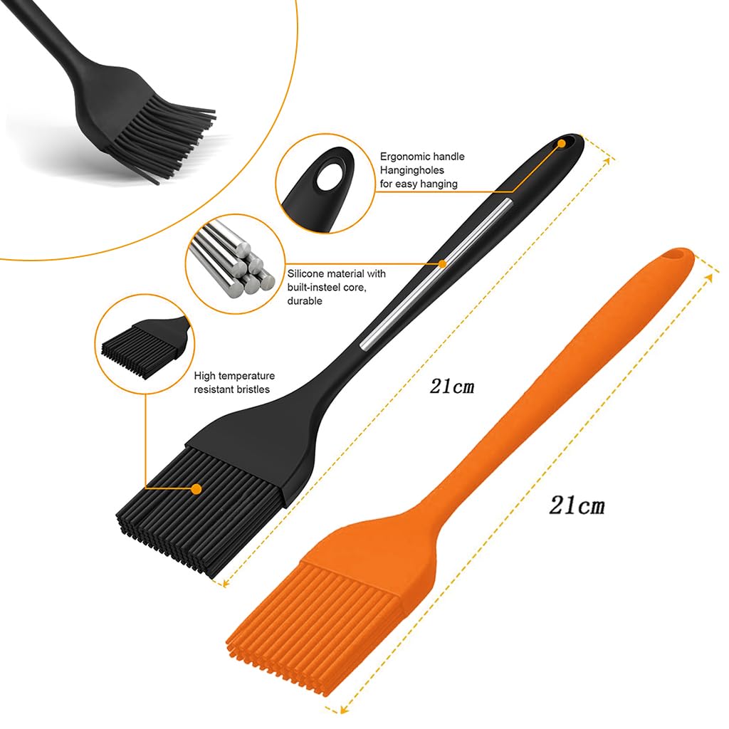 HASTHIP Silicone Oil Brush for Cooking and BBQ with 10.6 in Handle | 2Pcs Food Grade Heat Resistant Set